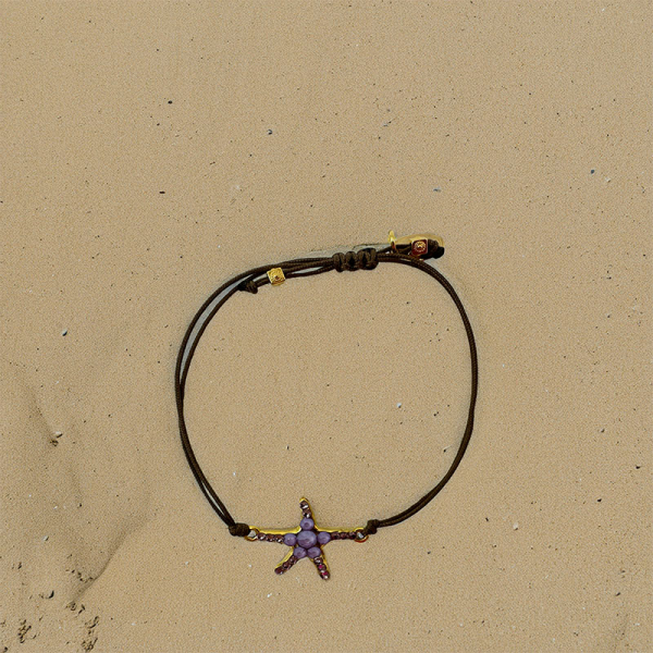 Ekaterini friendship bracelet, starfish, aqua blue Swarovski crystals lilac , cord, gold accents, style